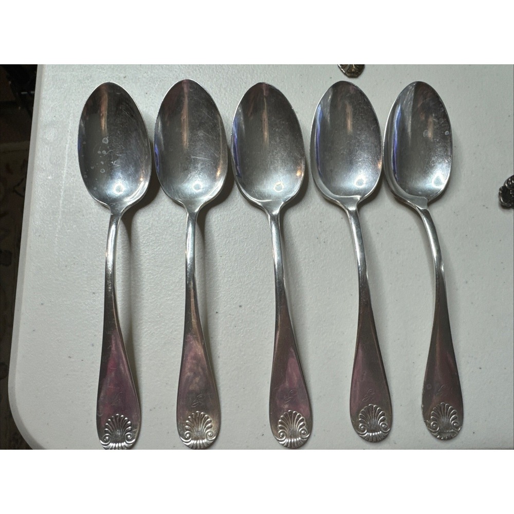 Rogers International Silver SHELL Stainless Soup Spoons -5 Pieces Monogram
